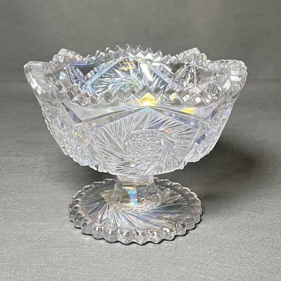 LE Smith Aztec Heritage Compote Iridescent Carnival Glass Whirling Star Pattern - Picture 3 of 14